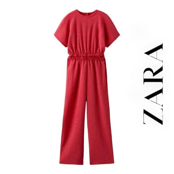 ZARA Kids | Red | LONG TEXTURED JUMPSUIT - Picture 1 of 7